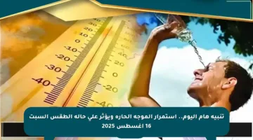تنبيه هام اليوم.. استمرار الموجة الحارة ويؤثر على حالة الطقس السبت 16 أغسطس 2025